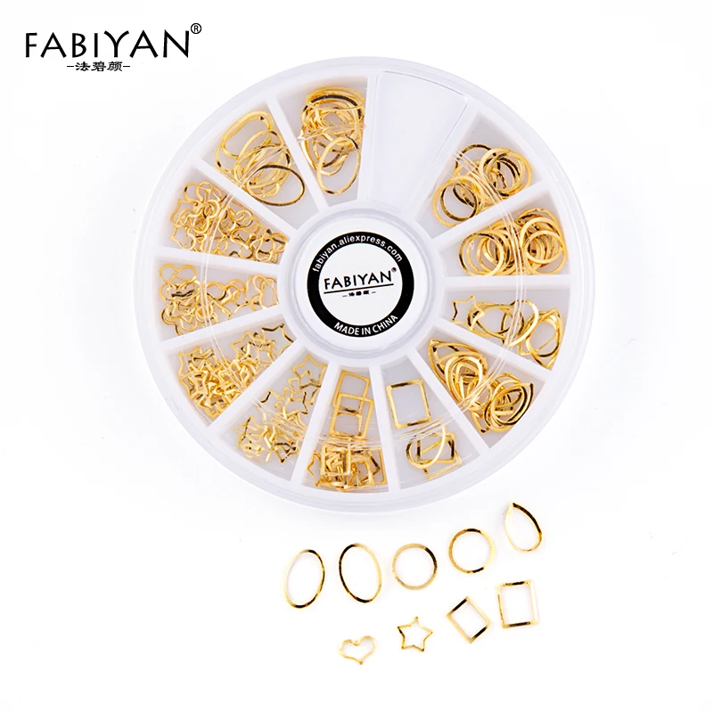 

12 Style Hollow Circle Square Rectangle Star Studs Wheel Nail Art 3D Metal Decoration Gold Tips Acrylic Gel UV Accessories Tools