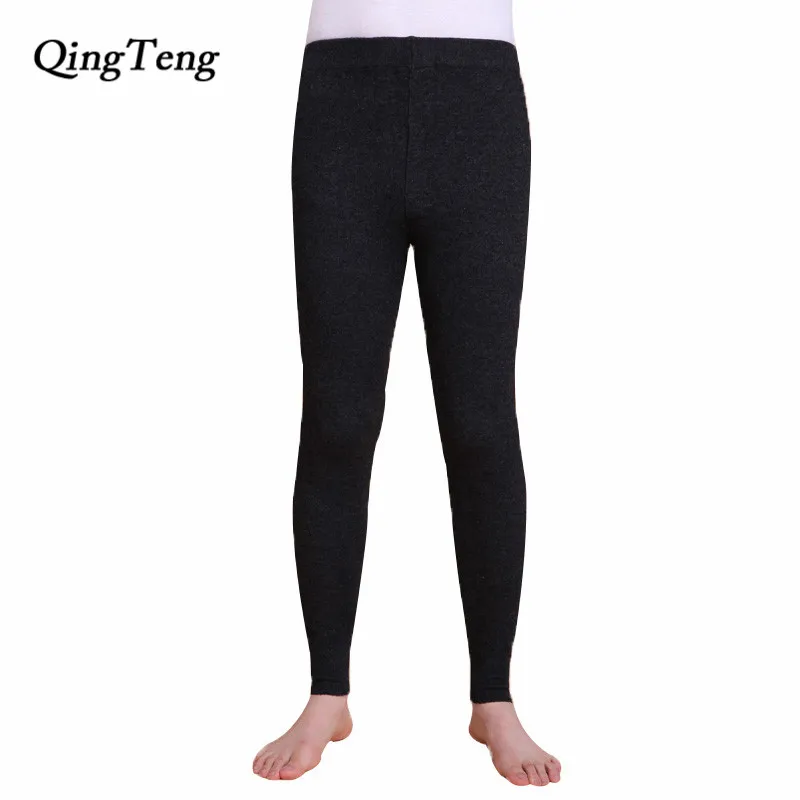 QingTeng Men's Long Merino Wool Leggings Winter Warm Thermal Underwear Skinny Fleece Tights For Men Long Johns Pants