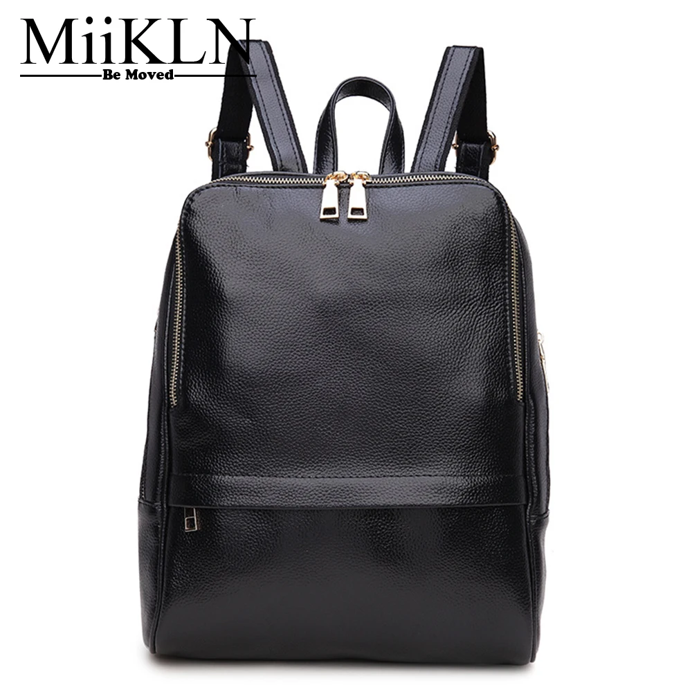 

MiiKLN 2017 Cow Leather Women Backpack Big Capacity Solid For Ladies Woman Travel School High Quality Backpack