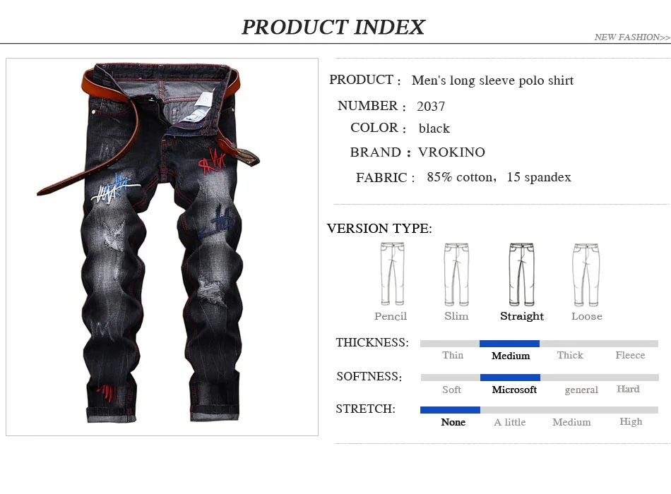 Бренд VROKINO 2019 Новое поступление мужские дизайнерские вышитые джинсы модные мужские Стрейчевые узкие черные джинсы с дырками Большие