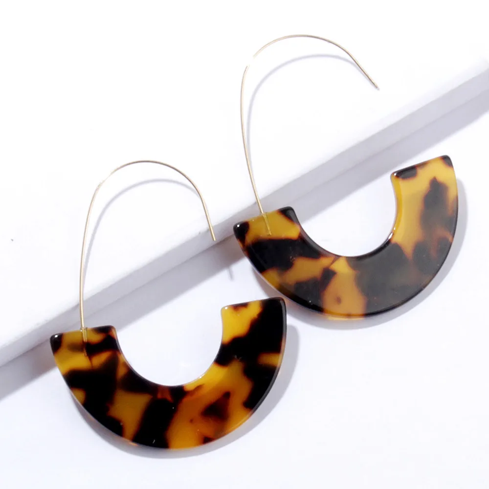 

KMVEXO 2019 Acrylic Resin Leopard Hook Dangle Earring For Women Fashion Tortoiseshell U Shape Acetate Party Boho Jewelry Brincos