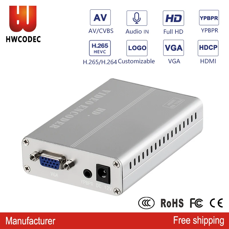 

HWCODEC HDMI VGA YPBPR CVBS hd video streaming encoder iptv h.264/h.265 av over ip cable tv digital rtmp encoder