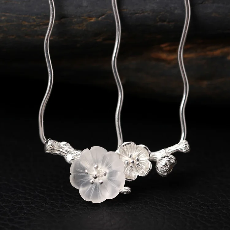 Amxiu New Natural Crystal Hair Combs 925 Sterling Silver Hair Jewelry Handmade Hair Sticks Flower Hairpins For Women Accessories