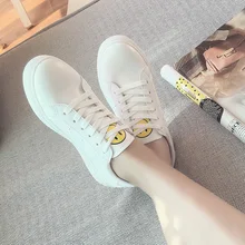 Smile Face Casual Shoes Trainers Shine PU Leather Shoe Tenis Feminino 2016 New Fashion High Quality White Spring Autumn