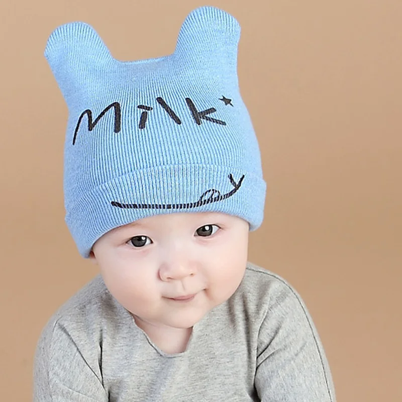 

Autumn Winter Baby Hat Knitted Milk Baby Caps For Girls Boys Cute Cartoon Ear Skullies Beanies