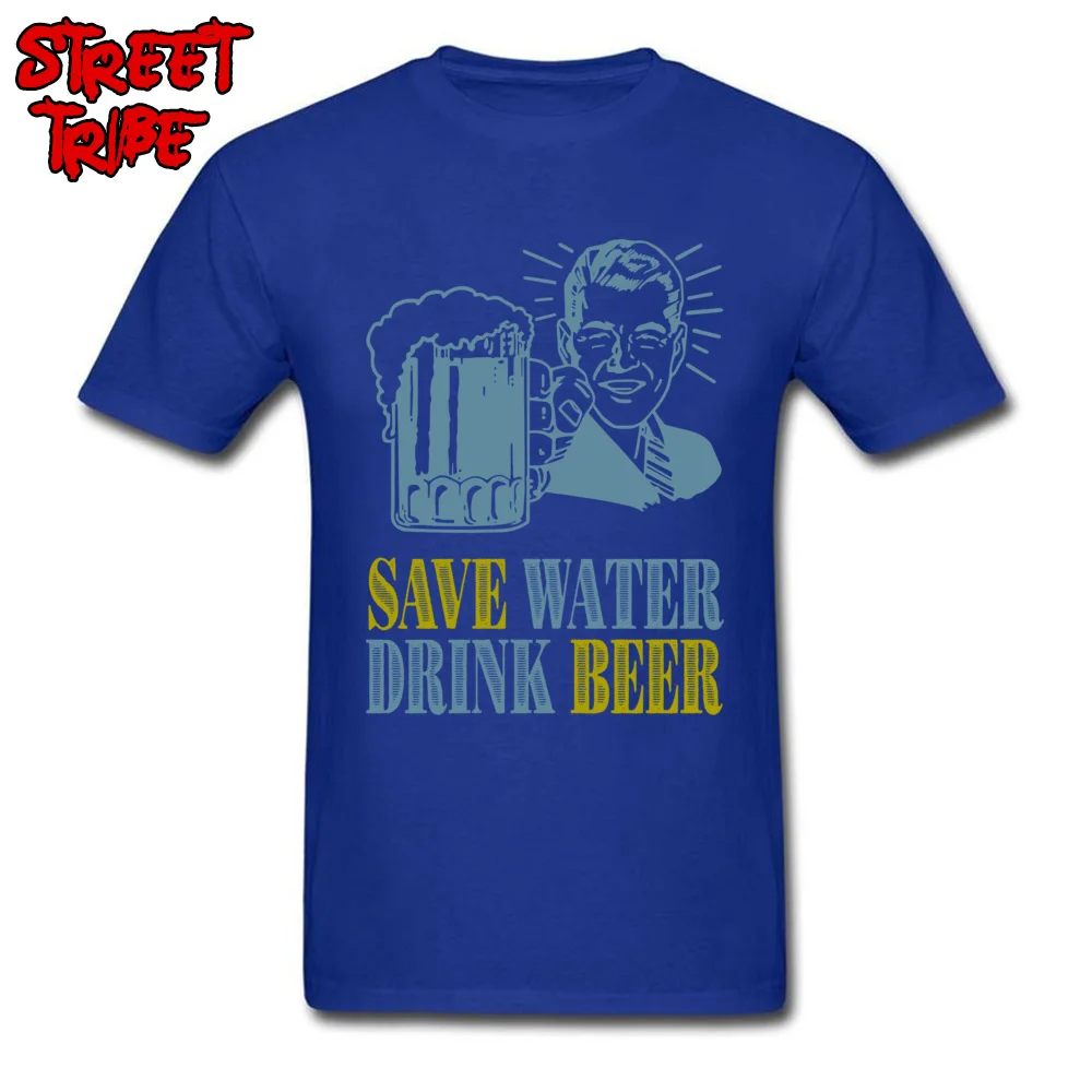 2018 Discount Personalized Custom Top T-shirts Round Collar 100% Cotton Mens T Shirt Short Sleeve ostern Day Custom T-shirts beer glasses alcoholic drink save water blue