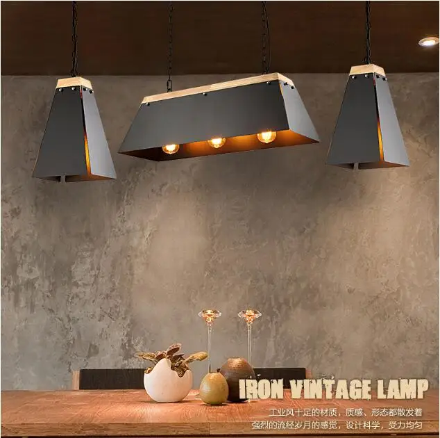 

Black / White Industrial Solid Wood Iron Dining Light Postmodern Creative Pendant Light Bar / Cafe / Studio Lights Free Shipping