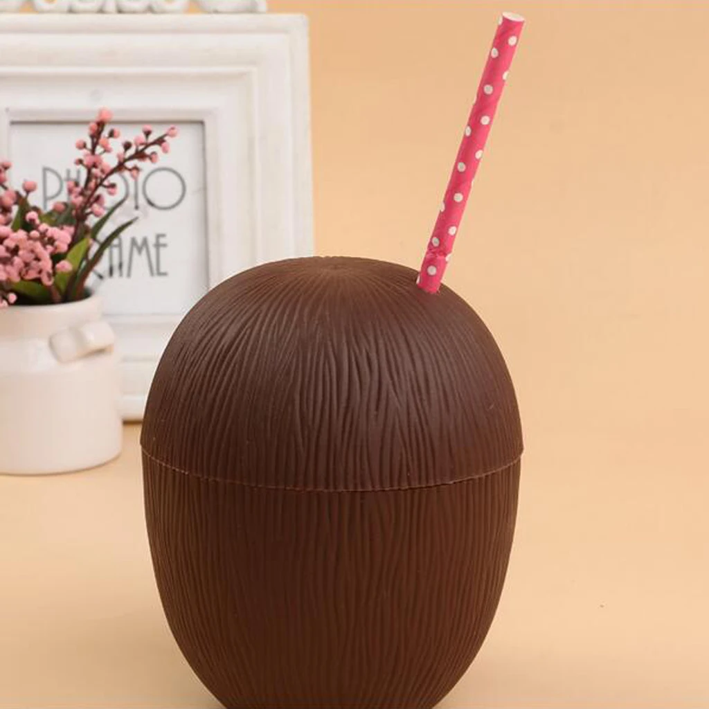 

Pack of 3/Set Hawaiian Tropical Fruit Shape Coconut Cups with Straw Summer Pool Luau Beach Party Tableware