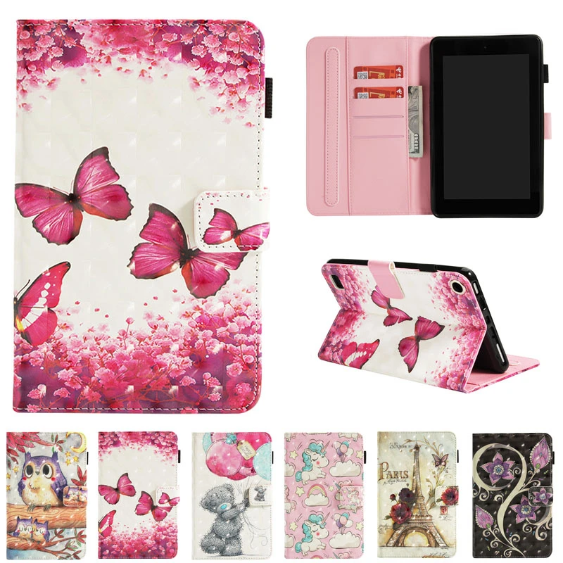 For Amazon Kindle Fire 7 2015 / 2017 Case Cute 3D Painting Stand Case