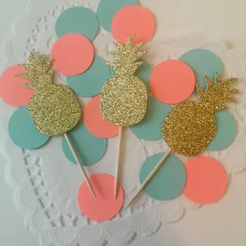 

glitter Pineapple Luau Aloha Party Cupcake Toppers Under the Sea birthday bachelorette wedding baby bridal shower toothpicks