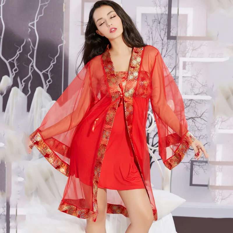 2020 Chinese Royal Style Women Pajamas Sets Embroidery Nightgown suit Robe Set Night Dress Sleepwear Bathrobe Lingerie Bath Robe
