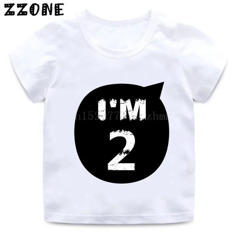 Футболка с принтом «I'm» для мальчиков и девочек 1-10 лет, детская одежда с надписью «Happy Birthday», Детская забавная футболка с мультипликационным принтом, HKP5276 - Цвет: whiteB