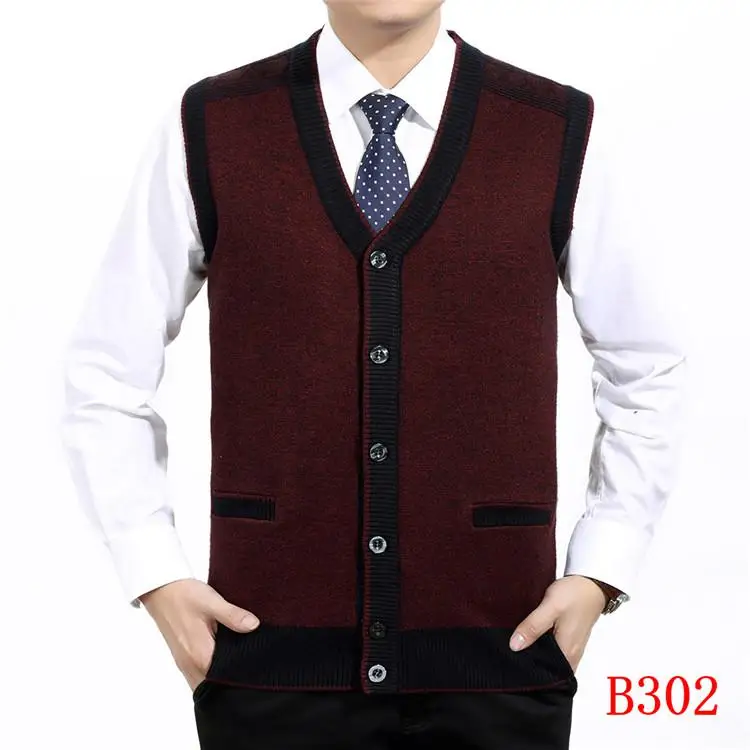 Новое поступление модный мужской кардиган, свитер осень-зима компьютерный вязаный Повседневный жилет без рукавов с v-образным вырезом Размер S M L XL XXL - Цвет: B302 wine red