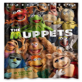 

Bath Polyester Fabric Waterproof Shower Curtain The Muppets Shower Curtains 180x180cm With White Hooks