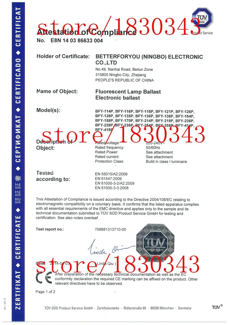 EMC CERTIFICATION(CE+TUV)