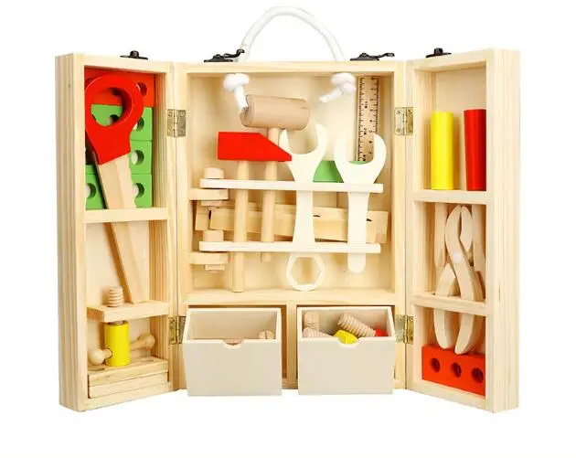 Деревянный DIY портативный многофункциональный модель ящика для инструментов набор комбинация детская головоломка дом составное здание блок инструменты
