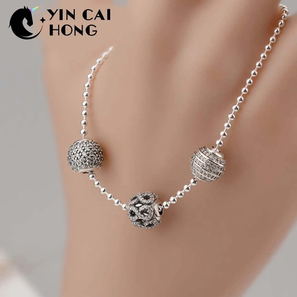 YCH 2017 NEW Bracelets & Bangles 925 Sterling Silver Jewelry Bracelets With Silver Ball And Bead Design Silver Link Chain DIY