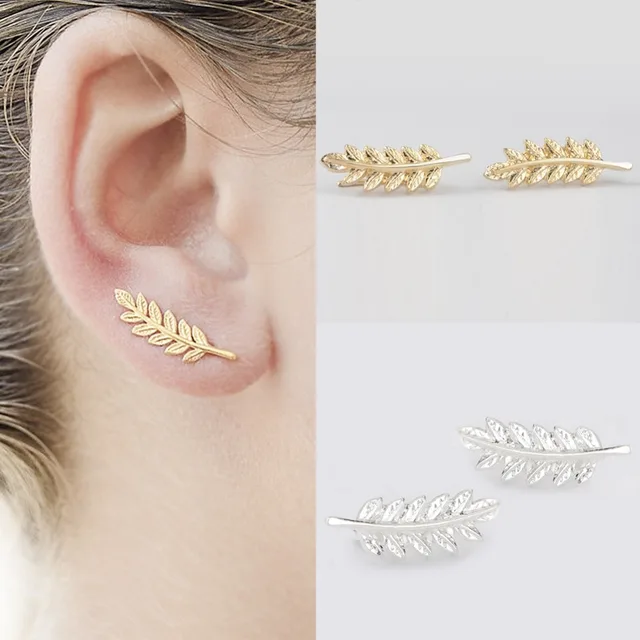 Women Fashion Simple Jewelry Sweep Wrap Lady Leaves Stud Women Fashion Simple Jewelry Sweep Wrap Lady Leaves Stud Earrings Ear Studs Gold Silver Color