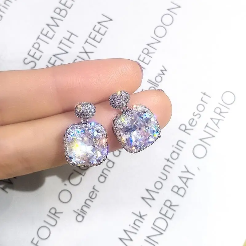 

925 Sterling Silver Cute Korean Earrings Big Bling Zircon Stone Stud Earrings for Women Fashion Jewelry Best Gift for Girl