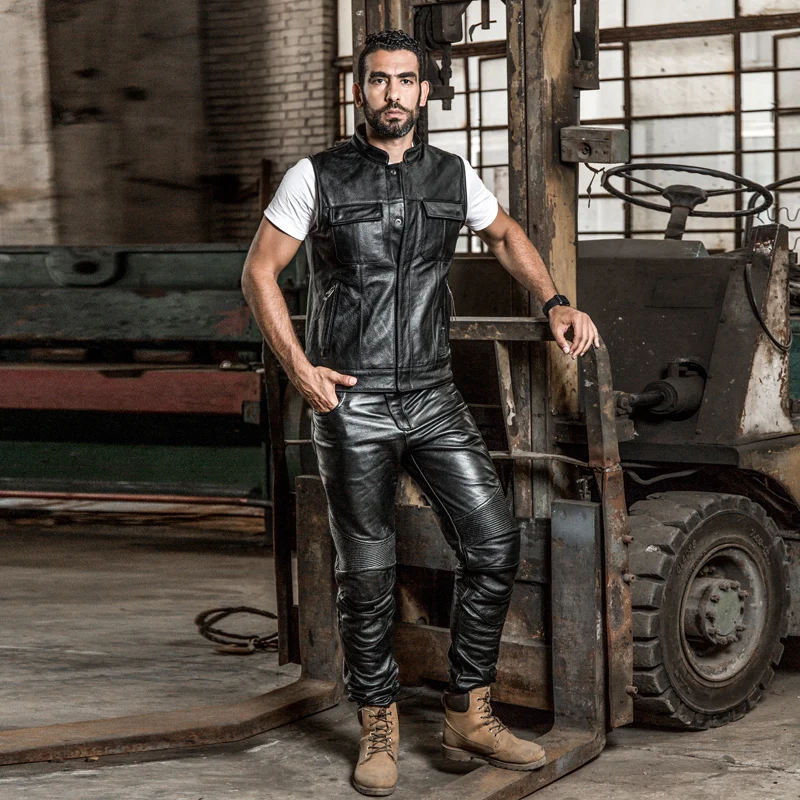 2018 HARLEY ANGEL модная кожаная жилетка для мужчин Slim Fit твердая воловья кожа Мотоцикл
