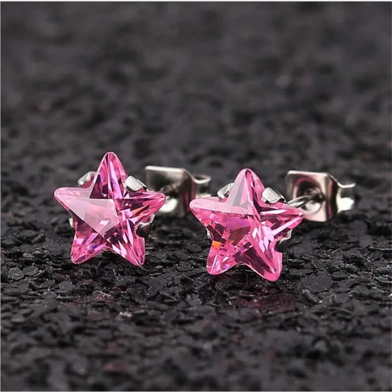 

PE069 Titanium Stud Earrings Brief AAA Zircon Star Design 316l Stainless Steel Earring IP Plating No Fade Allergy Free