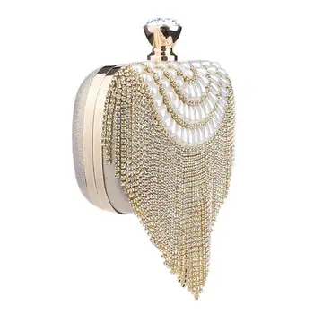 

TEXU Women Tassel Clutch Beading Diamonds Small Purse Chain Shoulder Handbags Wedding Party Lady Evening Bag