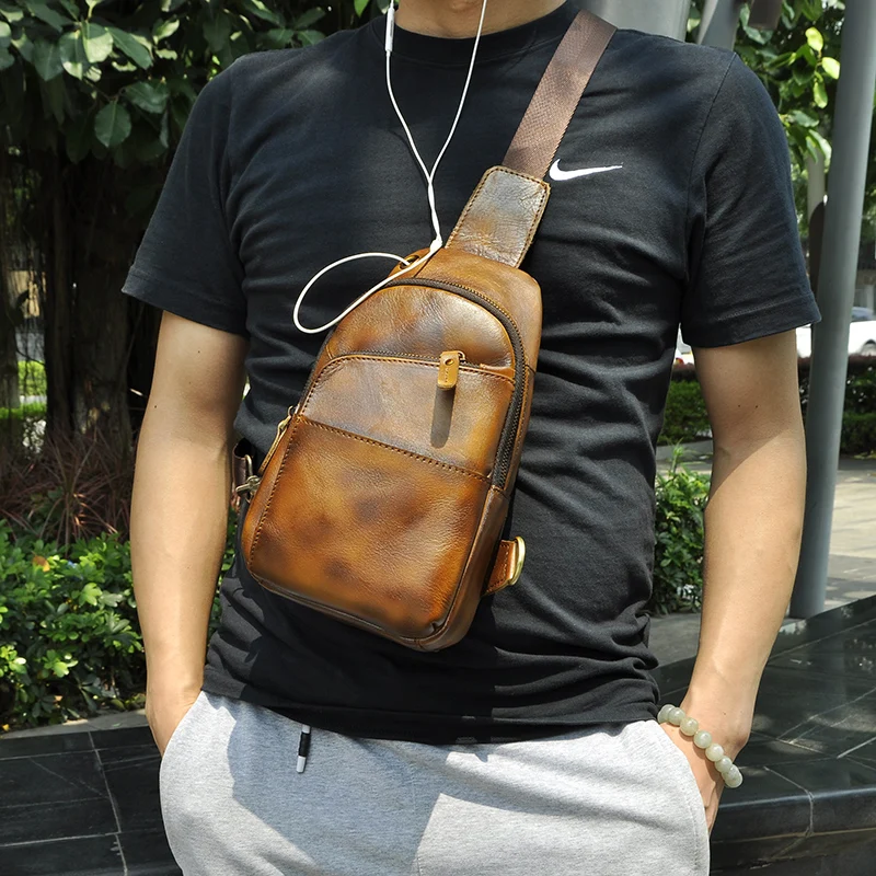 Мужская качественная кожаная повседневная треугольная нагрудная сумка " планшет дизайн на одно плечо модная сумка через плечо мужской рюкзак 8010l