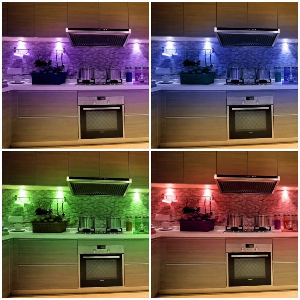 Беспроводные Светодиодные светильники для освещения шкафа RGB изменение цвета шайба светильник с пультом дистанционного управления, сенсорный датчик светодиодный светильник в ночное время под шкаф светильник