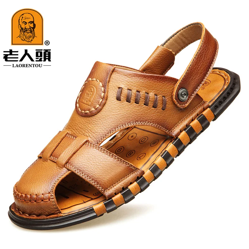 

Top Quality Casual Shoes Men Sandals Summer Genuine Leather Beach Sandals outdoor Men shoes Anti Slippery Flats Shoes C4