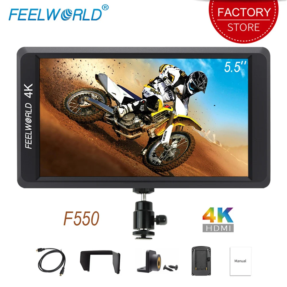 Feelworld F550 na aparat fotograficzny Mini Monitor 5.5 cal 4 K HDMI wejście wyjście IPS Full HD 1920×1080 dla stabilizator lustrzanek cyfrowych DSLR