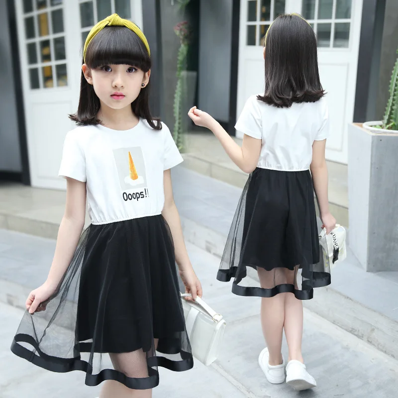 Children's Wear girl dress summer 2019 Chinese and Korean version splicing screen yarn skirt kids Fashion