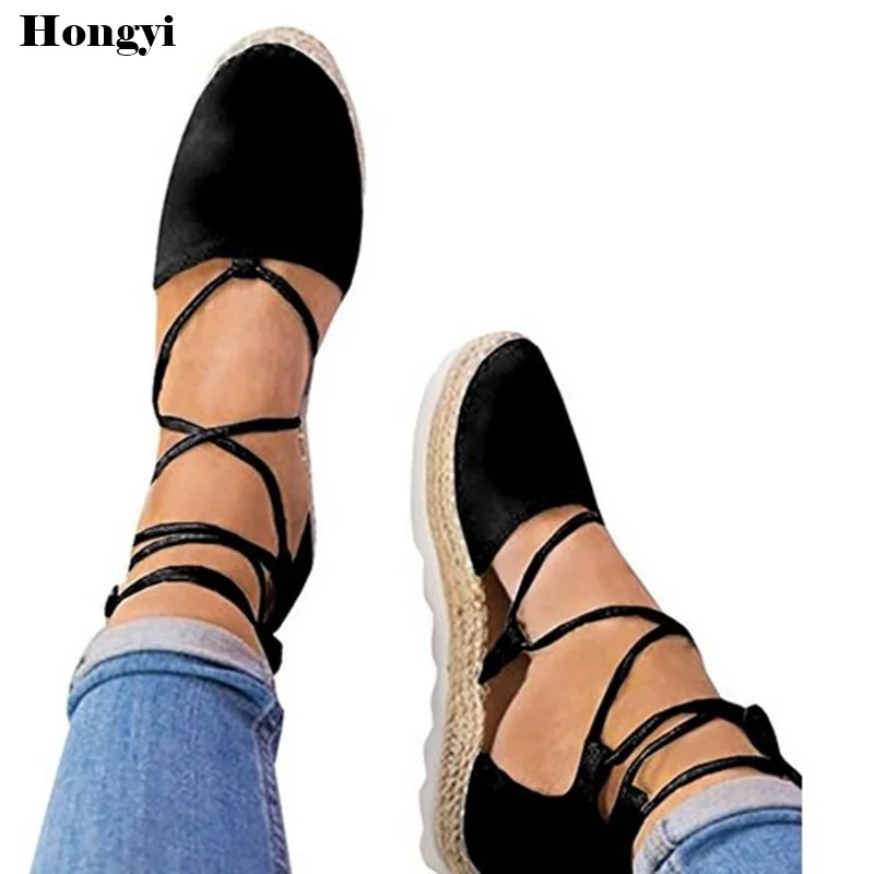 Women Flats Ankle Wrap Lace 