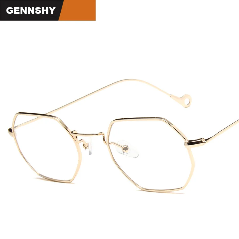 Fashion Hexagon Optical Frame Unisex Small Square Metal Eyeglasses Men