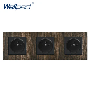 

Triple French Power Socket Wallpad Aluminium Satin Metal Frame Wood 3 French Socket AC Outlet Wall Plate 258*86mm