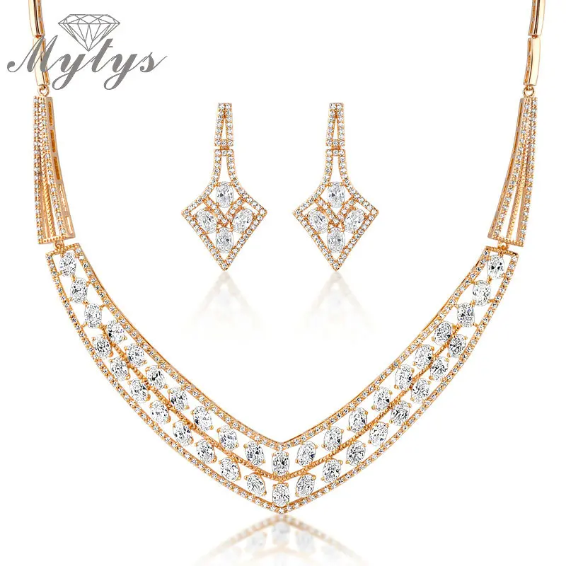 Mytys High Quality Crystal  Rose  Jewellery Sets For Women Gifts Accessories Earrings and Necklace Sets CN112