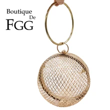 Boutique De FGG женские круглые металлические клатчи, Жесткий Чехол, вечерние сумки на ремешке, сумки и кошельки, сумка на плечо на цепочке