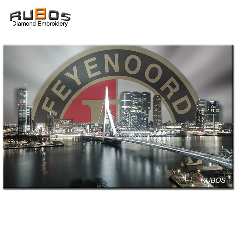 RUBOS AJAX Feyenoord Soccer Diamond Painting Full Square Or Round Diamond Embroidery Kits Cross Stitch 5D DIY Rotterdam Skyline (1)