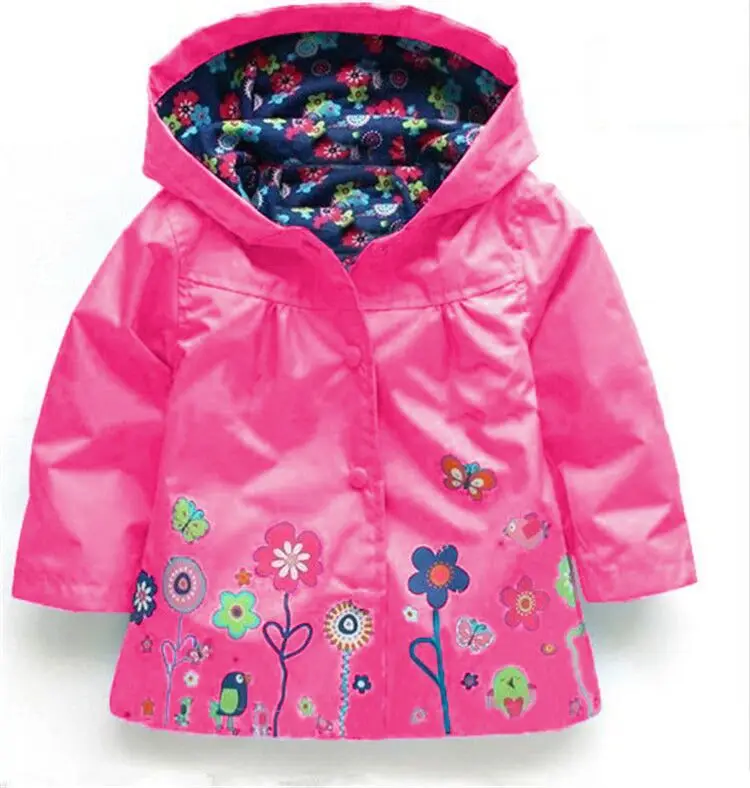 Куртка с капюшоном для мальчиков куртка для девочек пальто для девочек зимние пальто и верхняя одежда для детей весенне-осенний модный детский дождевик одежда - Цвет: rose red
