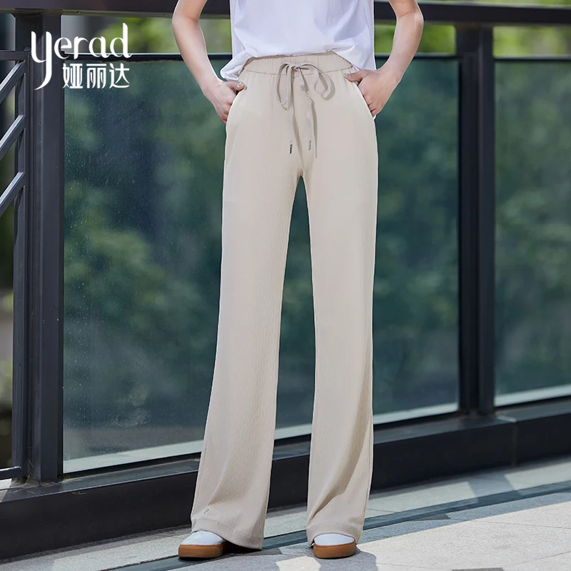 

YERAD Summer High Waist Flare Pants Elastic Waist Drawstring Bell Bottom Pants Casual Loose Wide Leg Long Pants