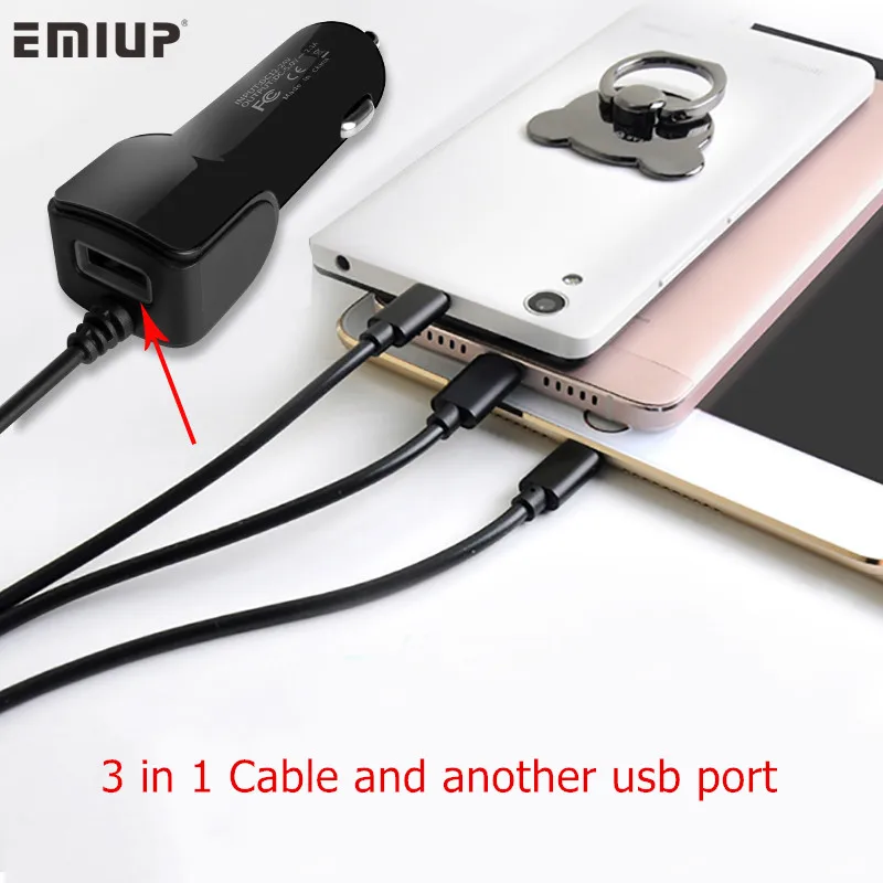 EMIUP USB للهاتف المحمول سيارة شاحن آيفون X 7 XS ماكس سيارة-شاحن المصغّر usb نوع C تهمة لسامسونج Xiaomi هواوي 3 في 1