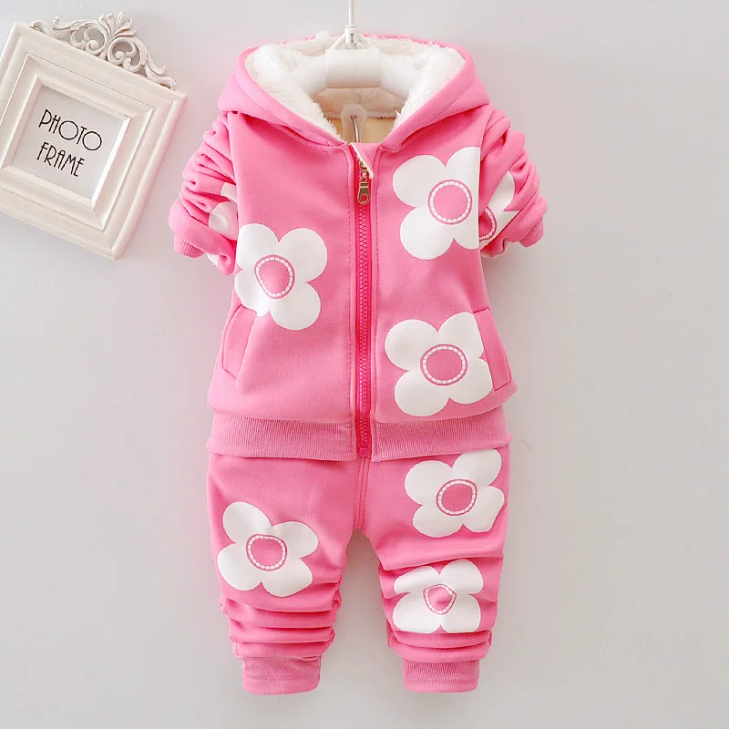 BibiCola/комплект одежды для новорожденных девочек; зимний утепленный комплект одежды для маленьких девочек; теплые толстовки с капюшоном+ брюки; одежда с цветочным принтом для маленьких девочек