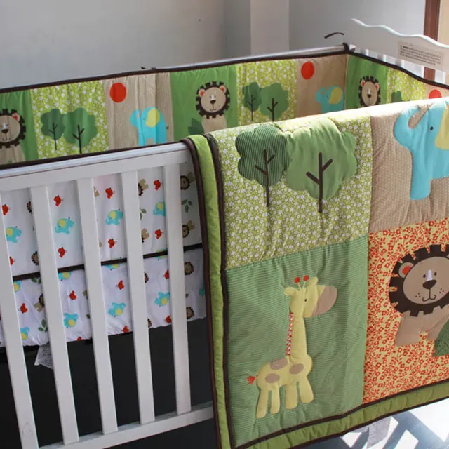 Moonpalace Baby Crib Bedding Set Embroidery Lion And Elephant
