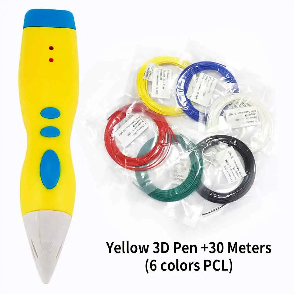 DEWANG 3D Ручка, 3d принтер, подарок для творчества на день рождения, низкотемпературная PCL нить, 3D Ручка для печати, ручка для школы - Цвет: Yellow Pen 30m PCL