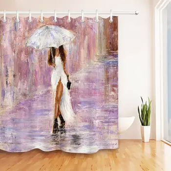 

Rain Street Beauty Girl Shower Curtain Hooks Bathroom Waterproof Fabric 72*72"