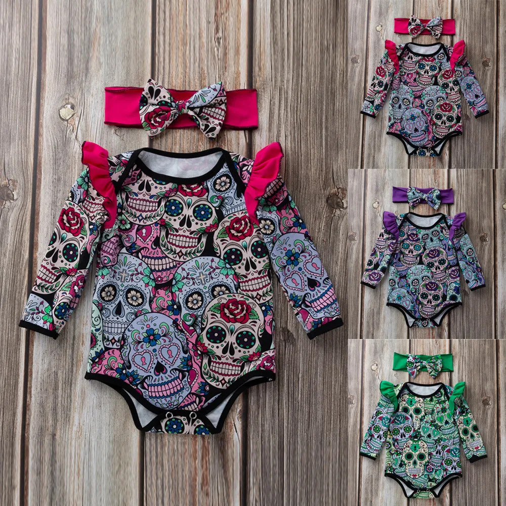 

Newborn Baby Girls Long Sleeve Halloween Cartoon Skull Romper Jumpsuit body for newborns 2019 New baby girl clothes