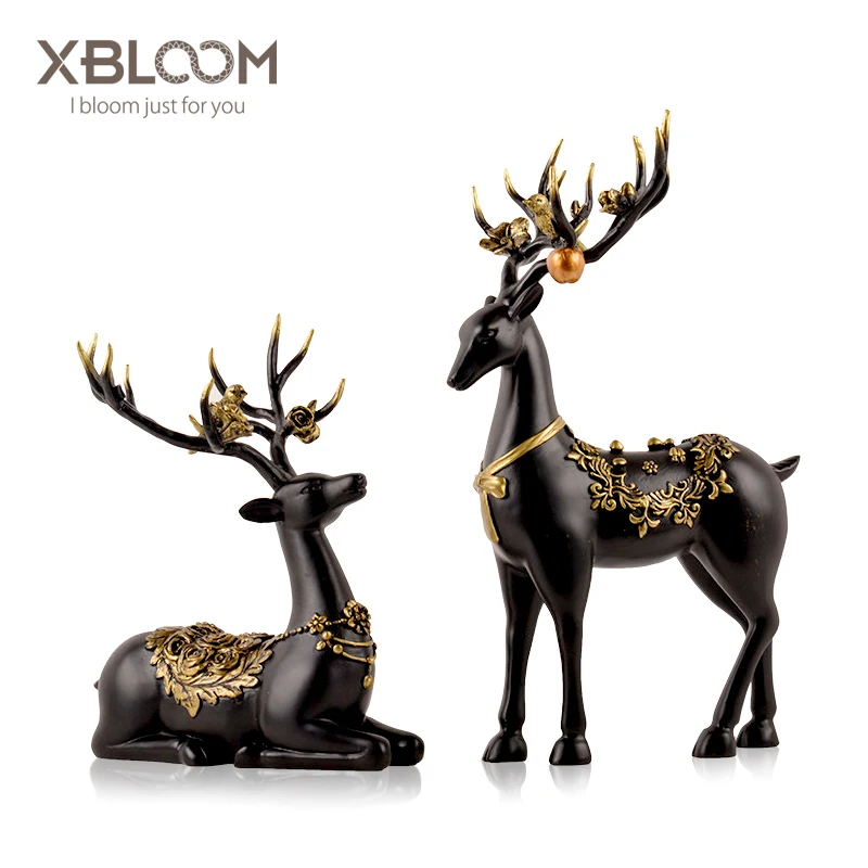 

Bloom Black deer animal statue European-American simulation crafts home decoration accessories hogar House decorated statue