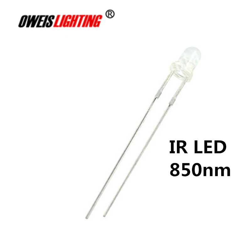 

100pcs 3mm IR LED 850nm Infrared 20mA DC 1.4-1.6V Transparent LED Lamp Clear Lens Through Hole Bulb Light Beads