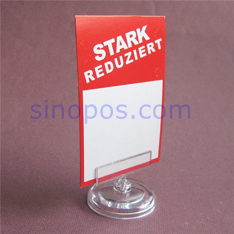 Card Holder Stand Clear Plastic 5x4cm, shop store cafe desktop shelf counter POP clips price tag display racks advertising sign