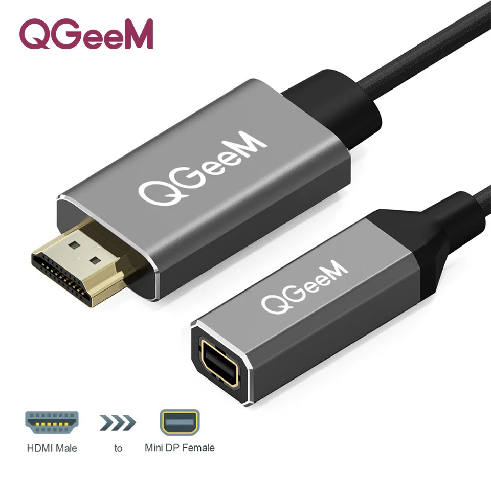 QGeeM HDMI к Mini DisplayPort конвертер Кабель-адаптер 4 к x 2 к HDMI к Mini DP адаптер для HDMI оборудованных систем Mini DP к HDMI - Цвет: BLACK