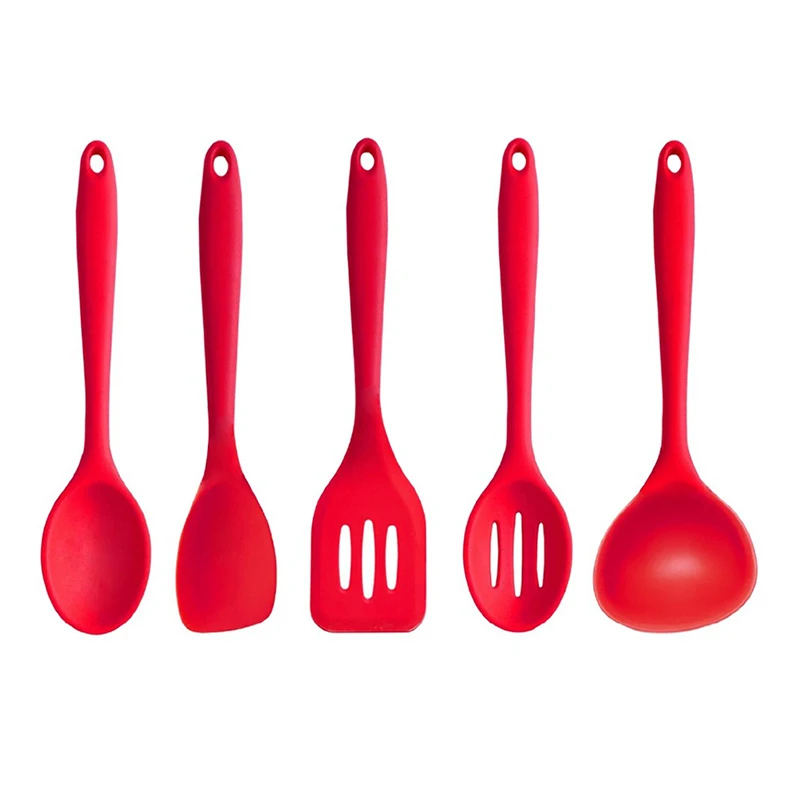 red silicone kitchen utensils set